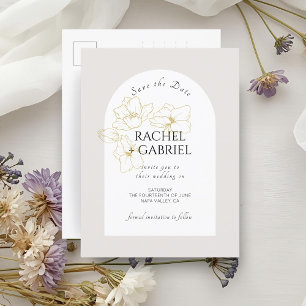 Carte Postale Neutre   Boho Arch Gold Floral Mariage