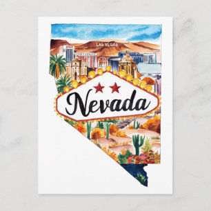 Carte Postale Nevada États-Unis État Forme Vintage Aquarelle