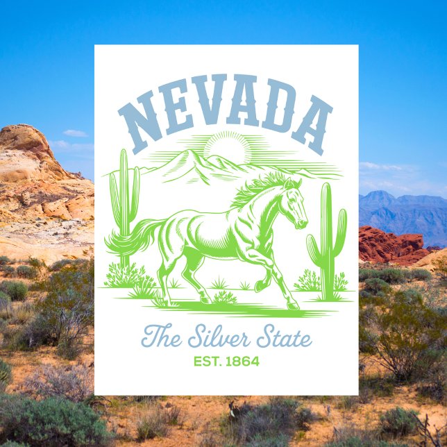 Carte Postale Nevada The Silver State Établ. 1864 Cheval Sauvage (Nevada The Silver State Est. 1864 Wild Horse Postcard
)