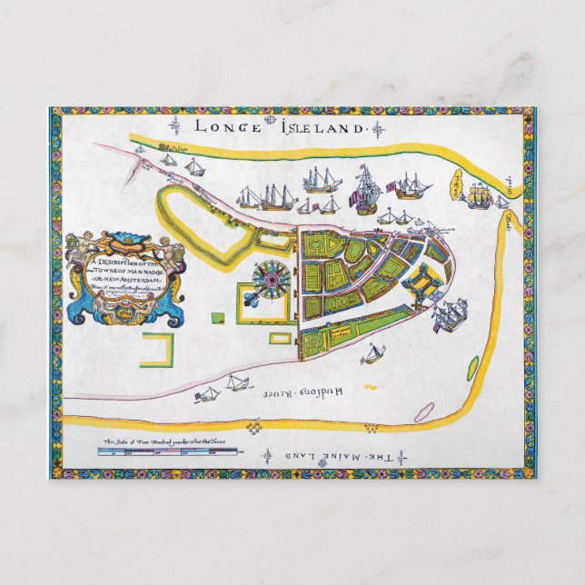 Carte Postale New Amsterdam Map, 1661 (Devant)