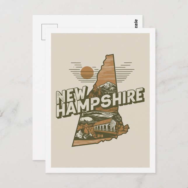 Carte Postale New Hampshire Retro Voyage Design Iconique États-U (Devant / Derrière)