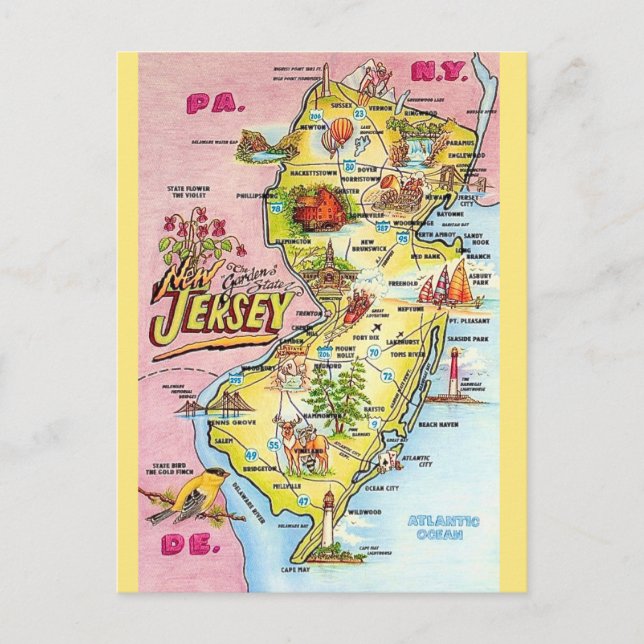 Carte Postale New Jersey Colorfully Illustrated  Postcard (Devant)