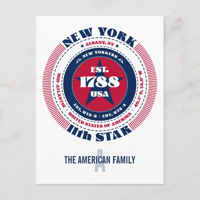Carte Postale New York, Albany, NY, Patriotique, Monogramme (Devant)