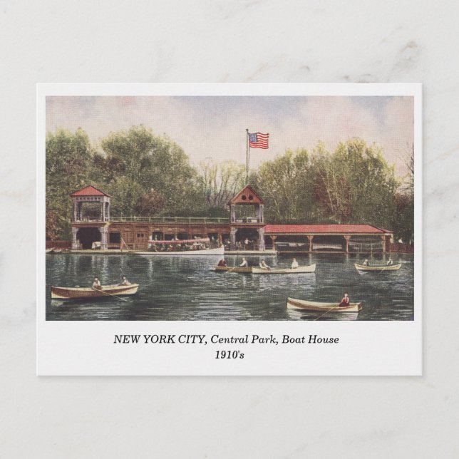 Carte Postale NEW YORK CITY Central Park Boat House ancienne car (Devant)