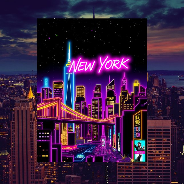 Carte Postale New York City Neon Voyage rétro-futuriste (New York City Neon Retro-Futuristic Travel Postcard)