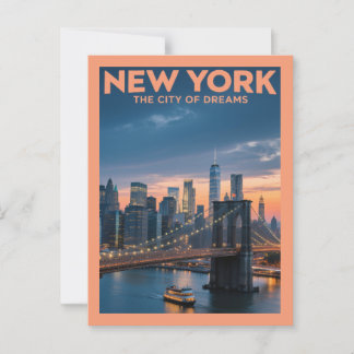 Carte Postale New York City of Dreams - Brooklyn Bridge à Dusk