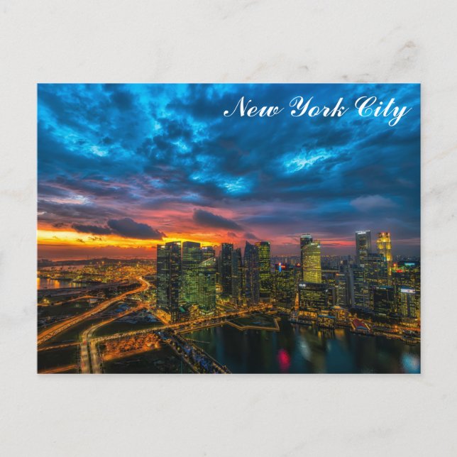 Carte Postale New York City Skyline pour la nuit Photo Voyage (Devant)