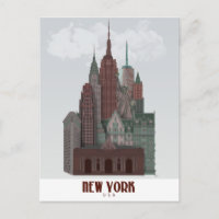 New York dans les nuages - Rouge foncé et vert