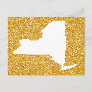 Carte Postale New York en blanc et paillettes dorées