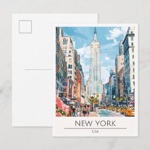 Carte Postale New York États-Unis Illustration Artistique Voyage