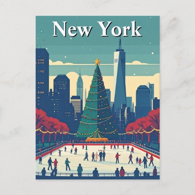 Carte Postale New York Ice Rink Christmas Tree Holiday Travel (Devant)