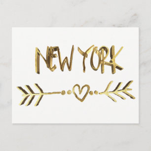 Carte Postale New York Love USA Elegant Gold Look Typographie