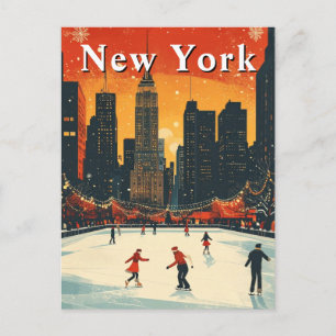 Carte Postale New York Noël Ice Skating Retro