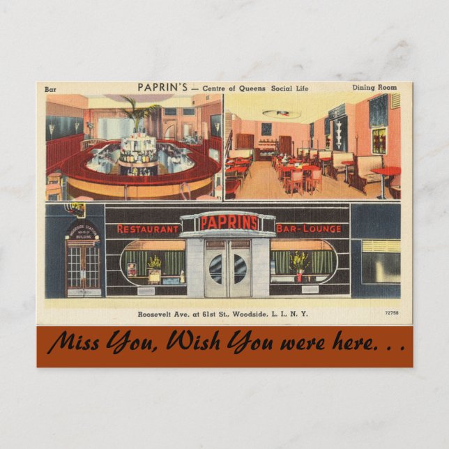 Carte Postale New York, Paprins Restaurant Bar Lounge, Woodside (Devant)