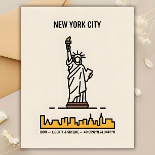 Carte Postale New York Statue de la Liberté minimal Line Art Tra