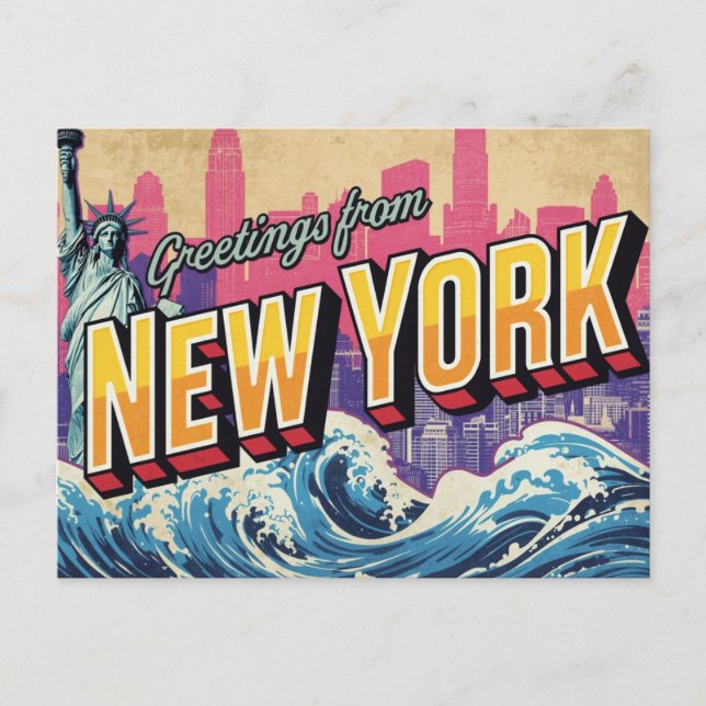 Carte Postale New York Statue Wave Skyline (Devant)