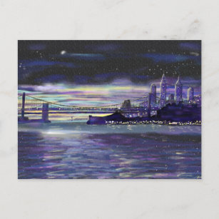Carte Postale New York Sunset Manhattan Purple Peinture NYC Art