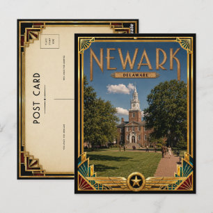 Carte Postale Newark Delaware Art Déco vintage de l'âge d'or