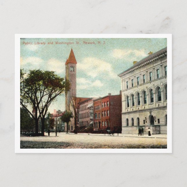 Carte Postale Newark NJ, Washington St, Library, années 1910 (Devant)