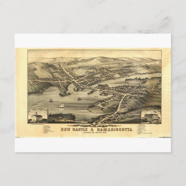 Carte Postale Newcastle & Damariscotta, Maine en 1878 (Devant)