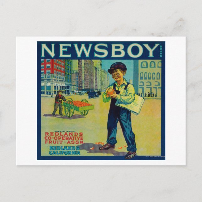 Carte Postale Newsboy Orange LabelRedlands, CA (Devant)