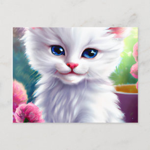 Carte Postale Nice et adorable blanc et Fluffy Kitten
