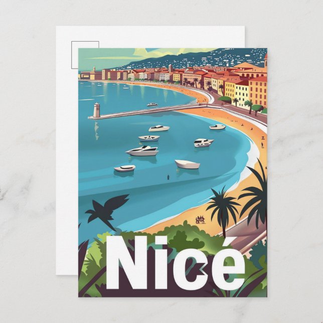 Carte Postale Nice France Vintage Retro Voyage Illustration (Devant / Derrière)