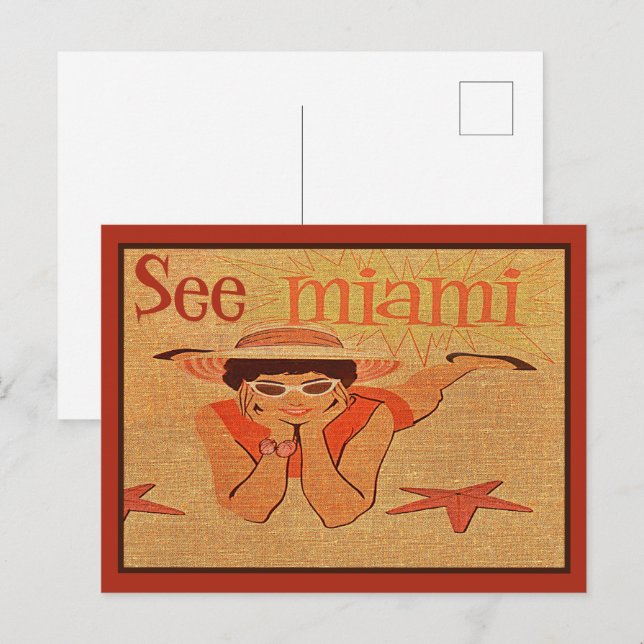 Carte Postale Nifty les années 50 Voir Miami Joli bronzage Lady  (Devant / Derrière)