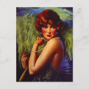 Carte Postale Night At The Beach Flapper Girl & Plumes Postcard