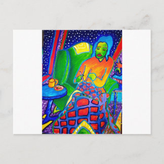 Carte Postale Night Knitting by Piliero