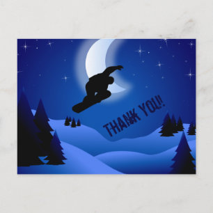 Carte Postale Night Snowboard Mountain et Moon Merci