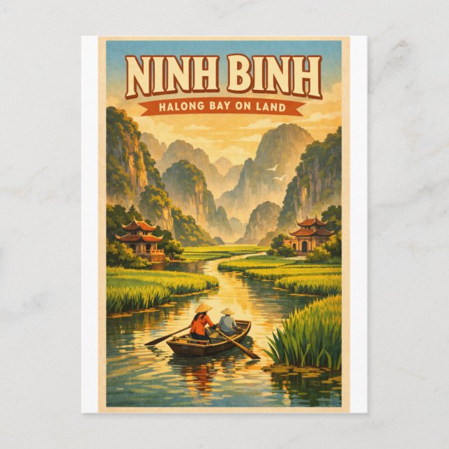 Carte Postale Ninh Binh, Vietnam, in a classic retro travel (Devant)