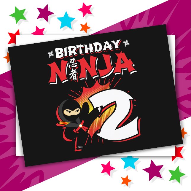 Carte Postale Ninja de bande dessinée de 2 ans pour 2ème anniver (Créateur téléchargé)