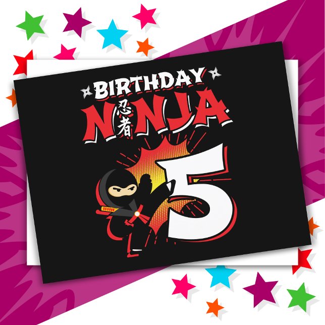 Carte Postale Ninja de bande dessinée de 5 ans pour 5ème anniver (Créateur téléchargé)