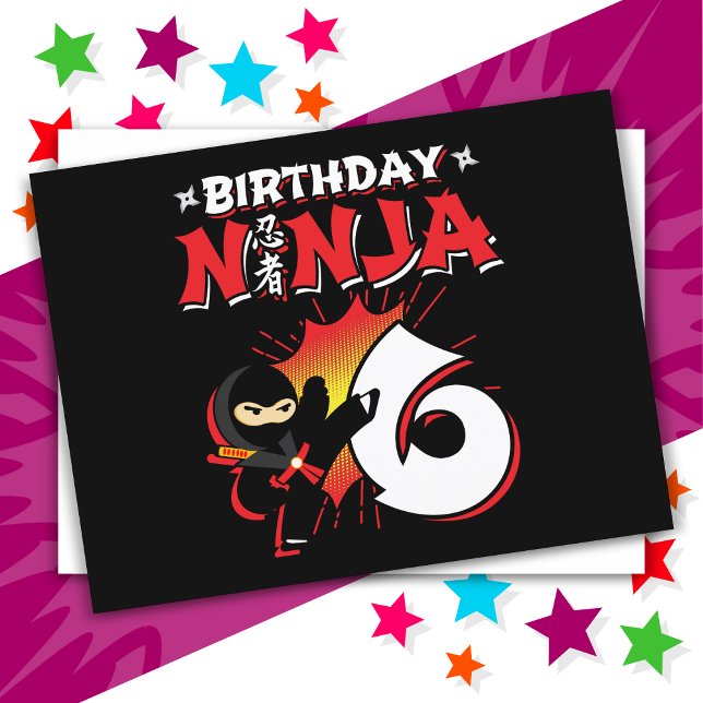 Carte Postale Ninja de bande dessinée de 6 ans pour son 6ème ann (Créateur téléchargé)