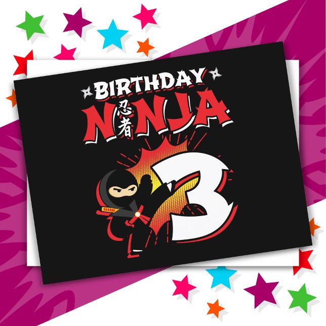 Carte Postale Ninja de style BD 3 ans pour 3e anniversaire (Créateur téléchargé)
