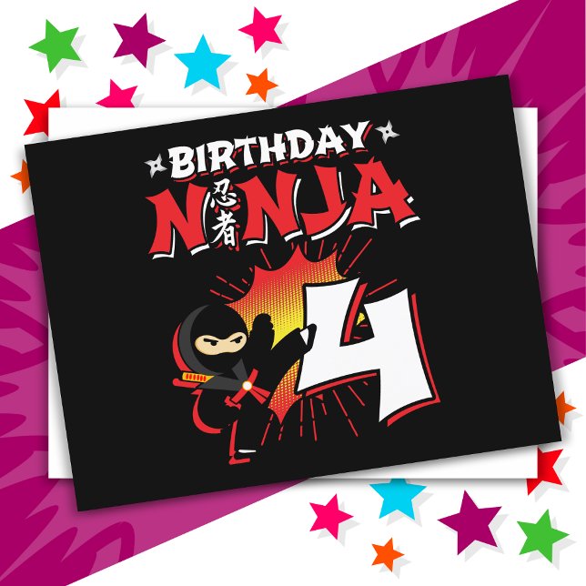 Carte Postale Ninja de style BD 4 ans pour 4ème anniversaire (Créateur téléchargé)