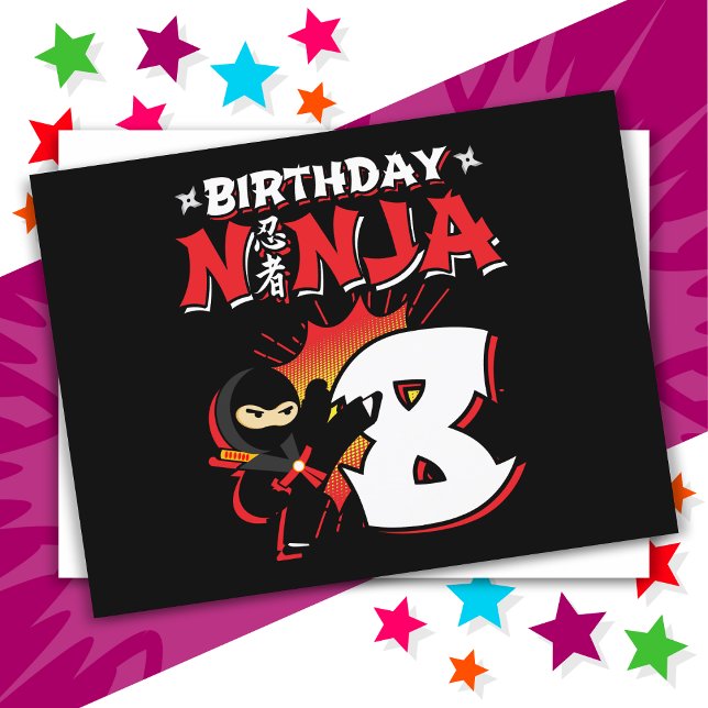 Carte Postale Ninja de style BD 8 ans pour 8e anniversaire (Créateur téléchargé)
