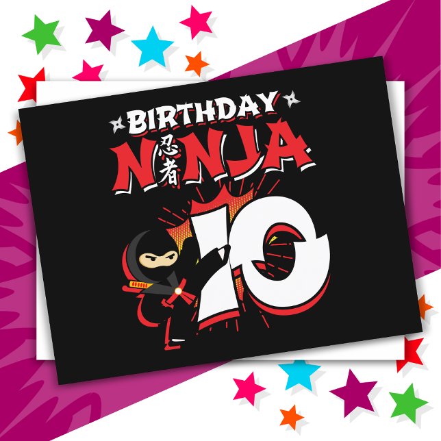 Carte Postale Ninja de style de bande dessinée de 10 ans pour 10 (Créateur téléchargé)