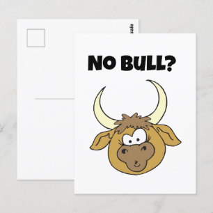 Carte Postale No Bull Drôle Cartoon Brown Cow Head Art