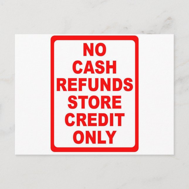 Carte Postale No cash Refunds Credit Sign (Devant)
