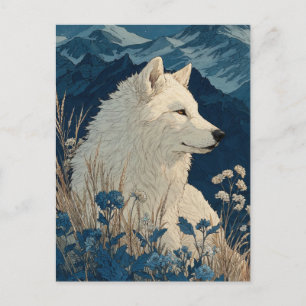 Carte Postale Noble Loup Blanc dans la chaîne de montagnes de Mi
