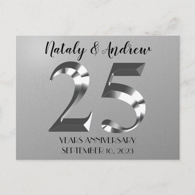 Carte Postale Noces d'argent métallisé 25 ans de mariage (Devant)