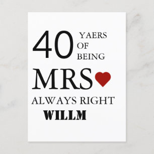 Carte Postale Noces de rubis 40e anniversaire de mariage M et Mm