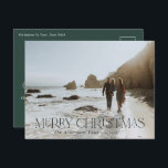 Carte Postale Noël 1 photo botanique cerf floral vert<br><div class="desc">Joyeux Noël moderne élégante aquarelle séchée cerf botanique floral sauge vert,  terre cuite et noir couleurs vacances 1 photo carte postale de Noël.</div>