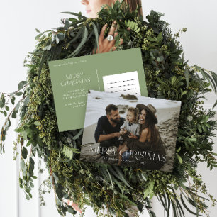 Carte Postale Noël 1 photo sauge vert moderne typographie