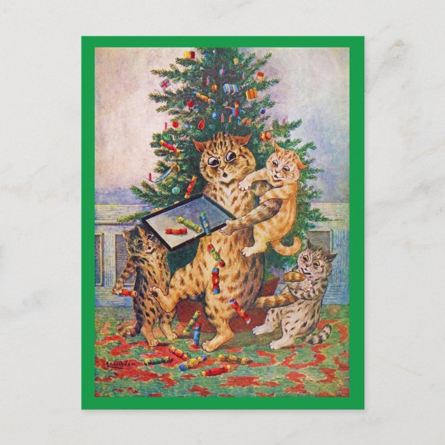 Carte Postale Noël à Catland, Louis Wain (Devant)