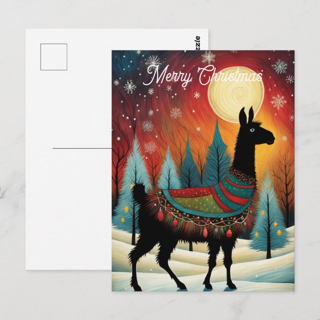 Carte Postale Noël à Llama Pine Tree (Devant / Derrière)