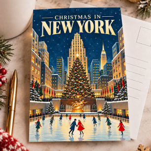 Carte Postale Noël à New York Vintage Voyage Rétro