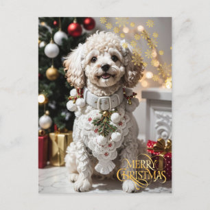 Carte Postale Noël. Animal de compagnie à la maison. Chiot migno